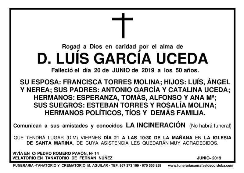 Funeraria Aguilar León esquela D. Luis García Uceda